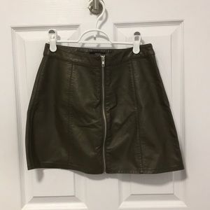Green fake leather zip up skirt